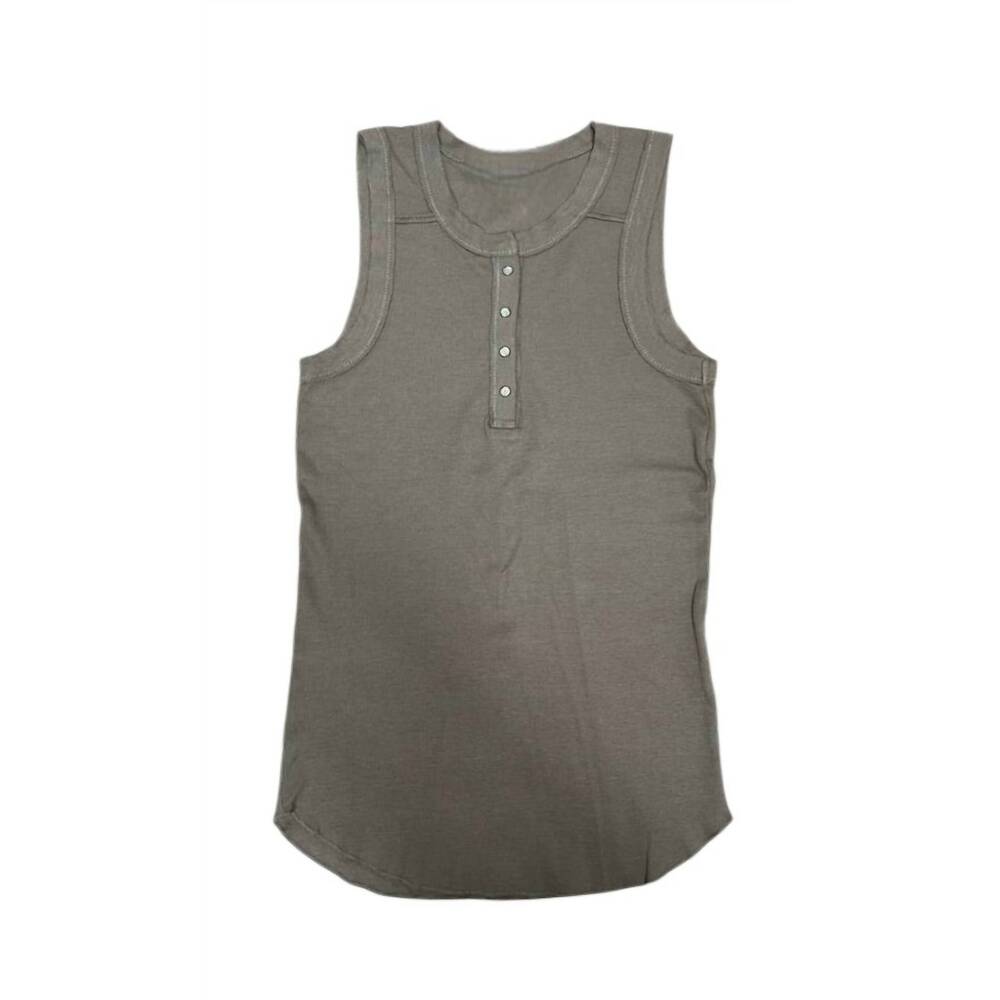 NEW CROWN JEWEL women's henley crew tank in bark
